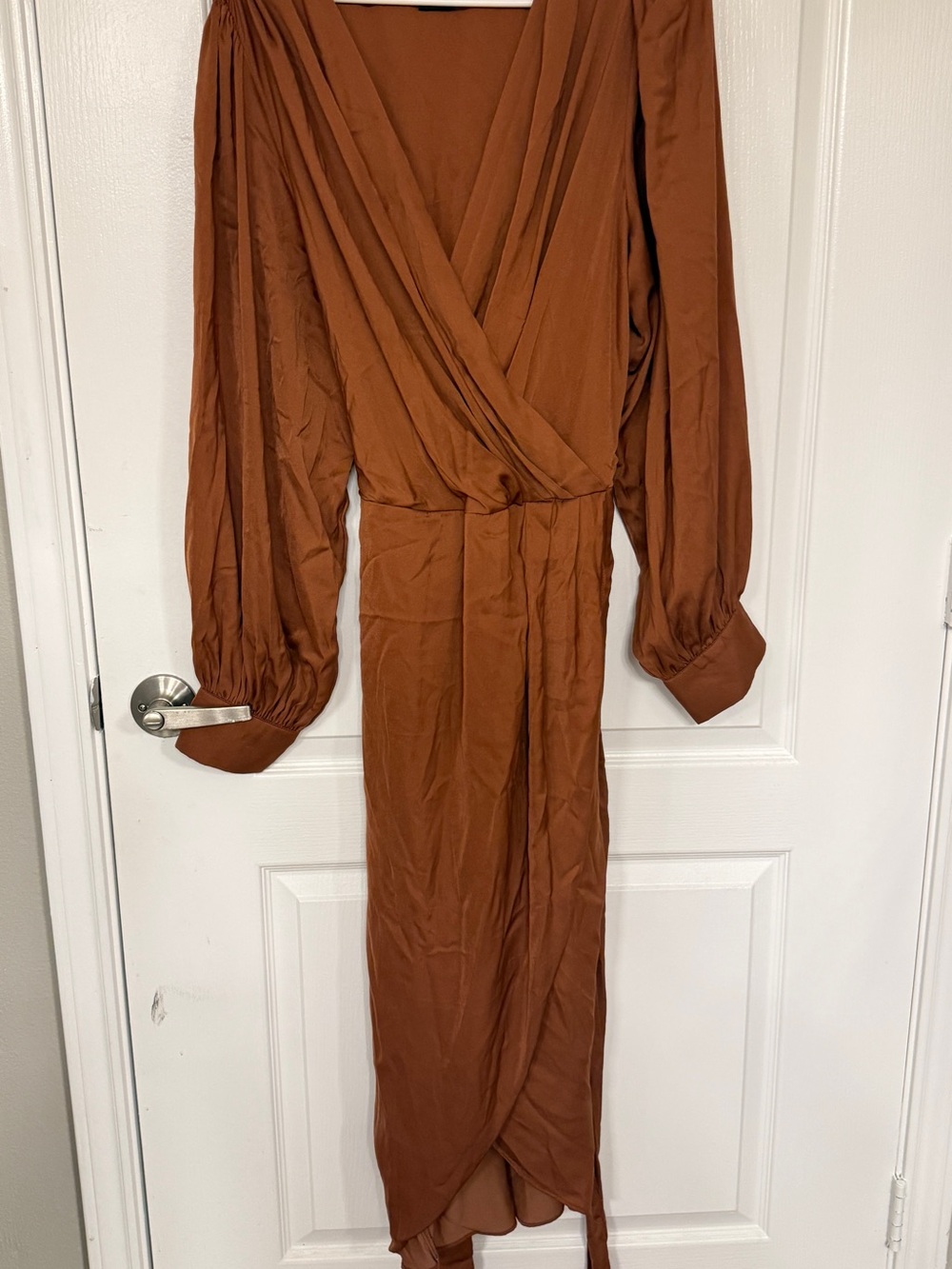 Rust Long Sleeve Wrap Dress